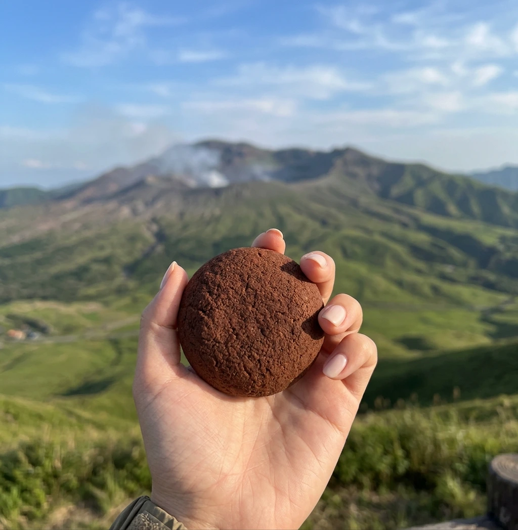 阿蘇の自然を背景に持つ生チョコクッキー